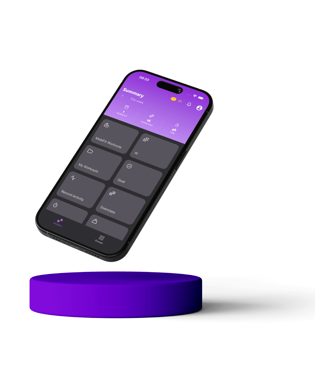 MobiFit App em smartphone mostrando interface de treino